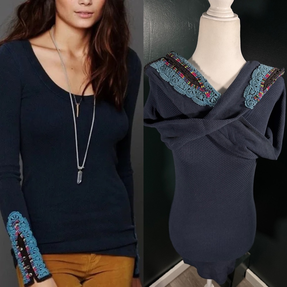 Free People • Navy Blue Fiesta Cuff Thermal Size S